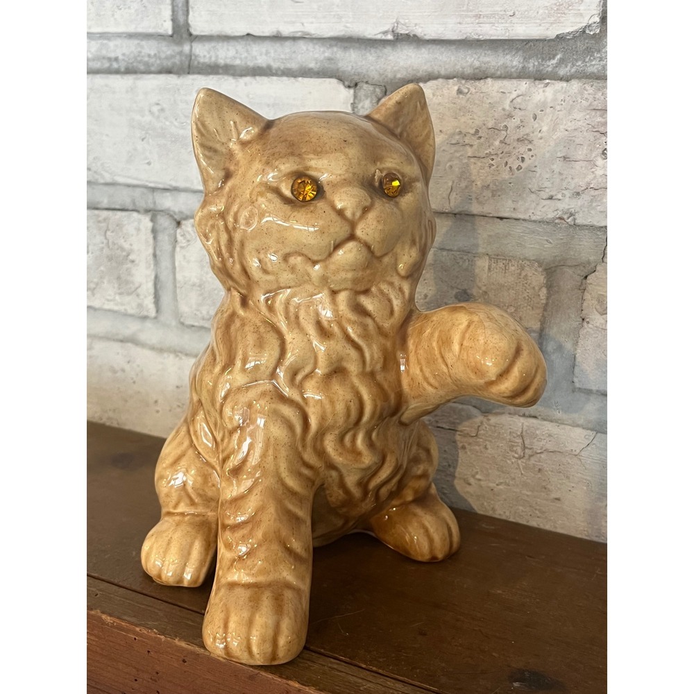 Vintage MCM Ceramic‎ Orange Cat Statue with Haunting Topaz Eyes